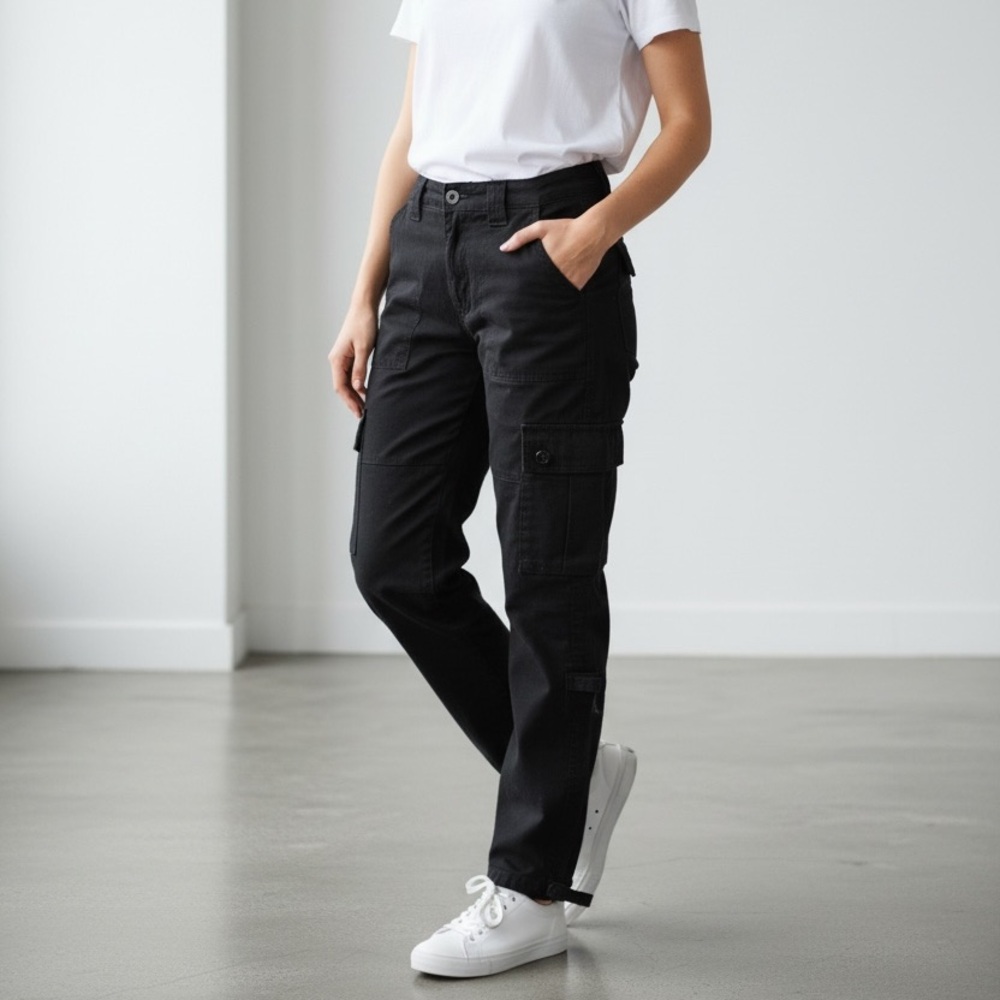 Women’s Black Cargo Pants with Multiple Utility Pockets